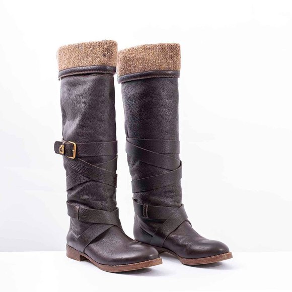 Chloe Tall Brown Leather Boots - Picture 1 of 4